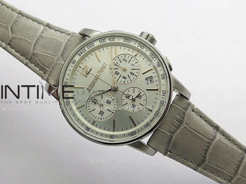 Code 11.59 Chrono 26393 SS APSF 1:1 Best Edition Silver Dial On Gray Leather Strap Super Clone SA4401